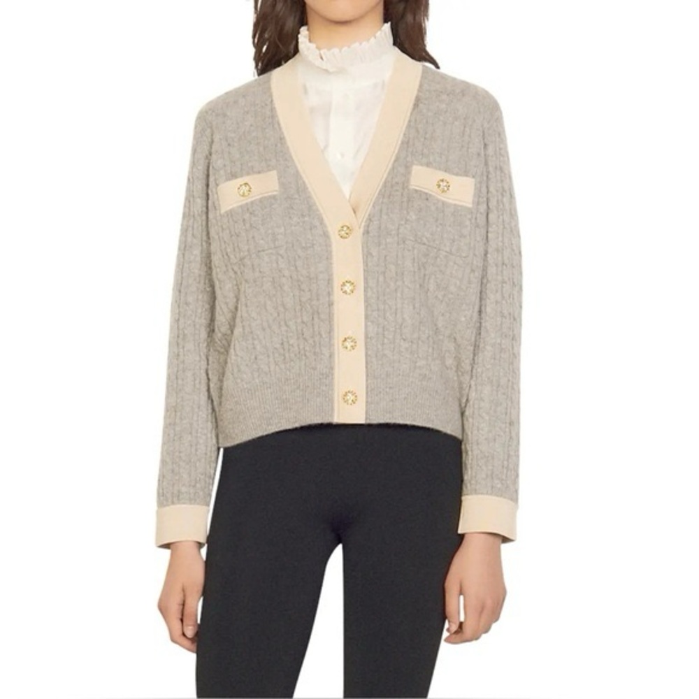 Sandro Women's Cable Knit Wool And Cashmere-blend Cardigan Grey